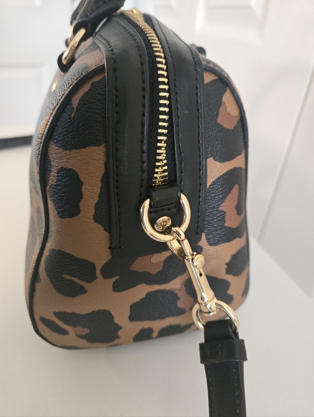 Coach Leopard-Print Satchel in Brown and Black with Gold Hardware MEDIUM ROWAN - Picture 9 of 17